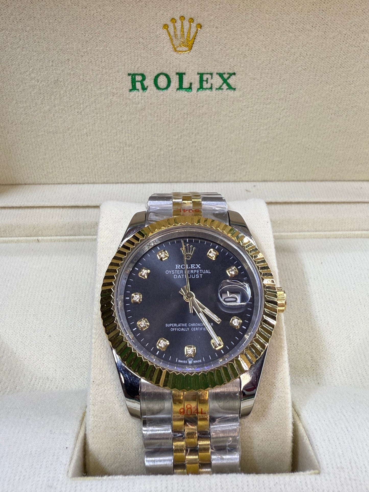 Date just 41mm two tone black dial