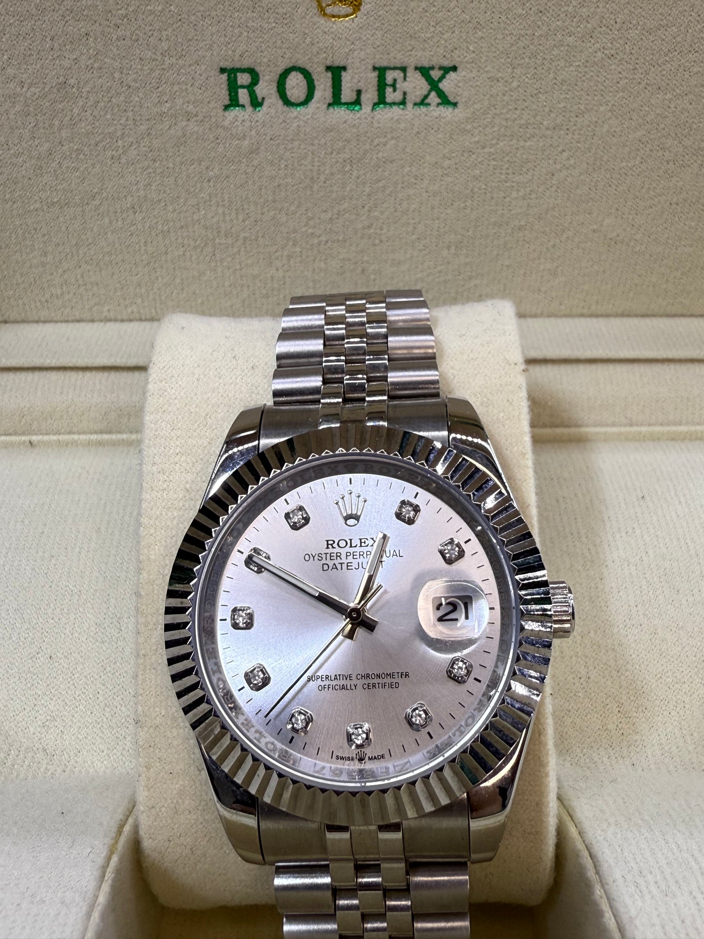 Date just 41mm silver dial
