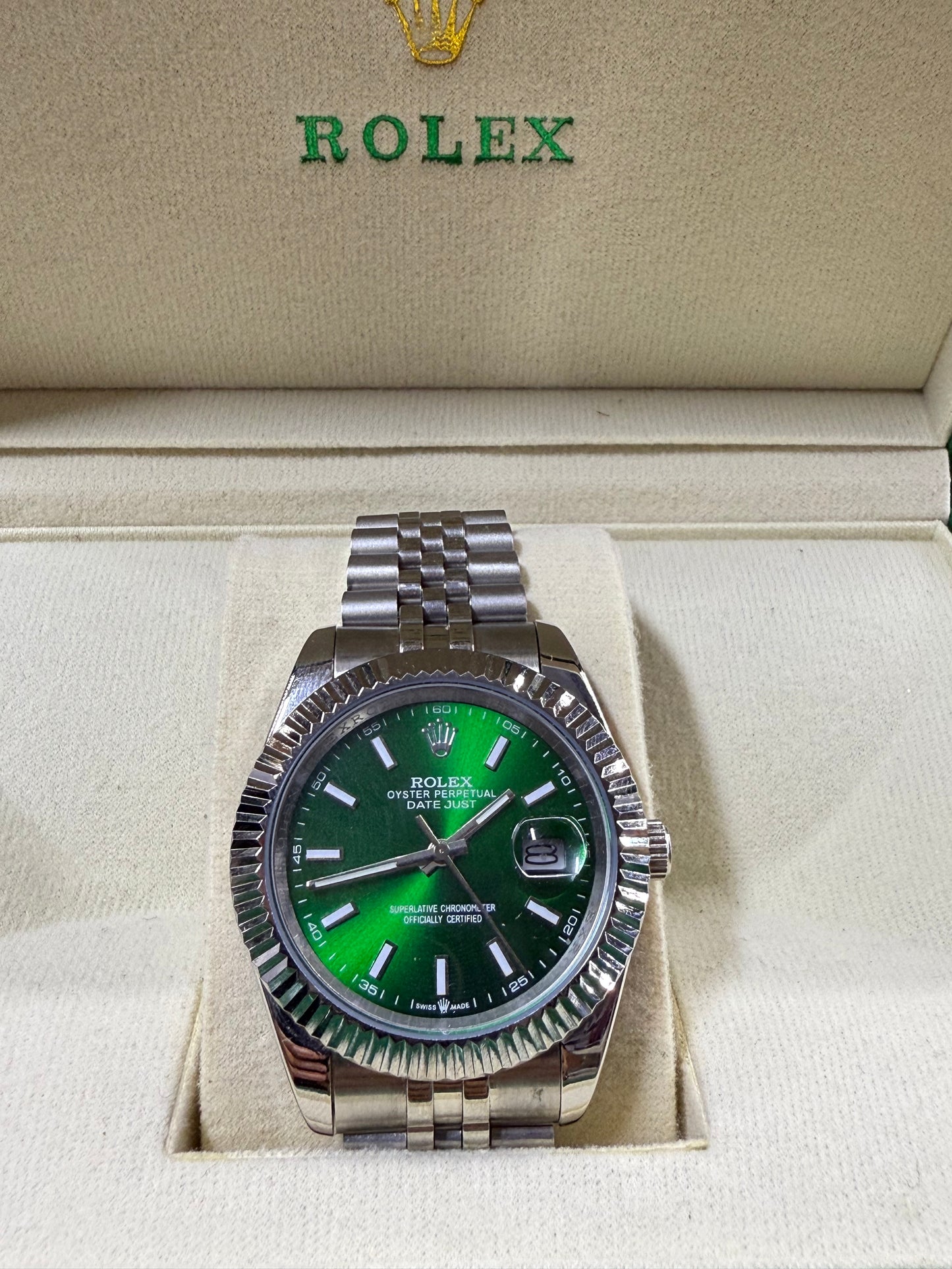 Date just 41mm green dial