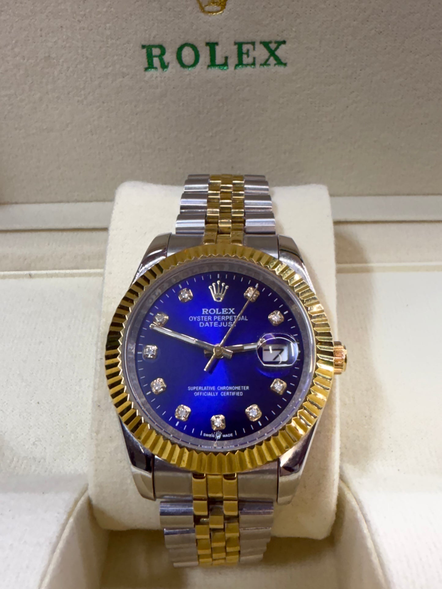 Date just 41mm two tone blue dial
