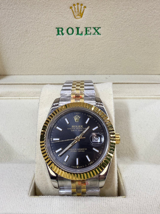 Date just 41mm two tone black dial