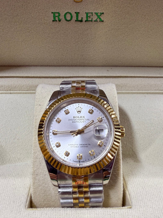 Date just 41mm two tone silver dial